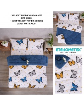 ETE HOMETEX ÇİFT KİŞİLİK LÜX WELSOFT YORGAN SETİ 195X215CM KELEBEK İNDİGO 8696474231942